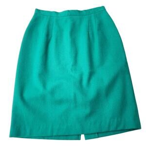 Vintage Wool Pencil Skirt Teal / Green - Size 8 - Classic - Chic - Isaac Hazan